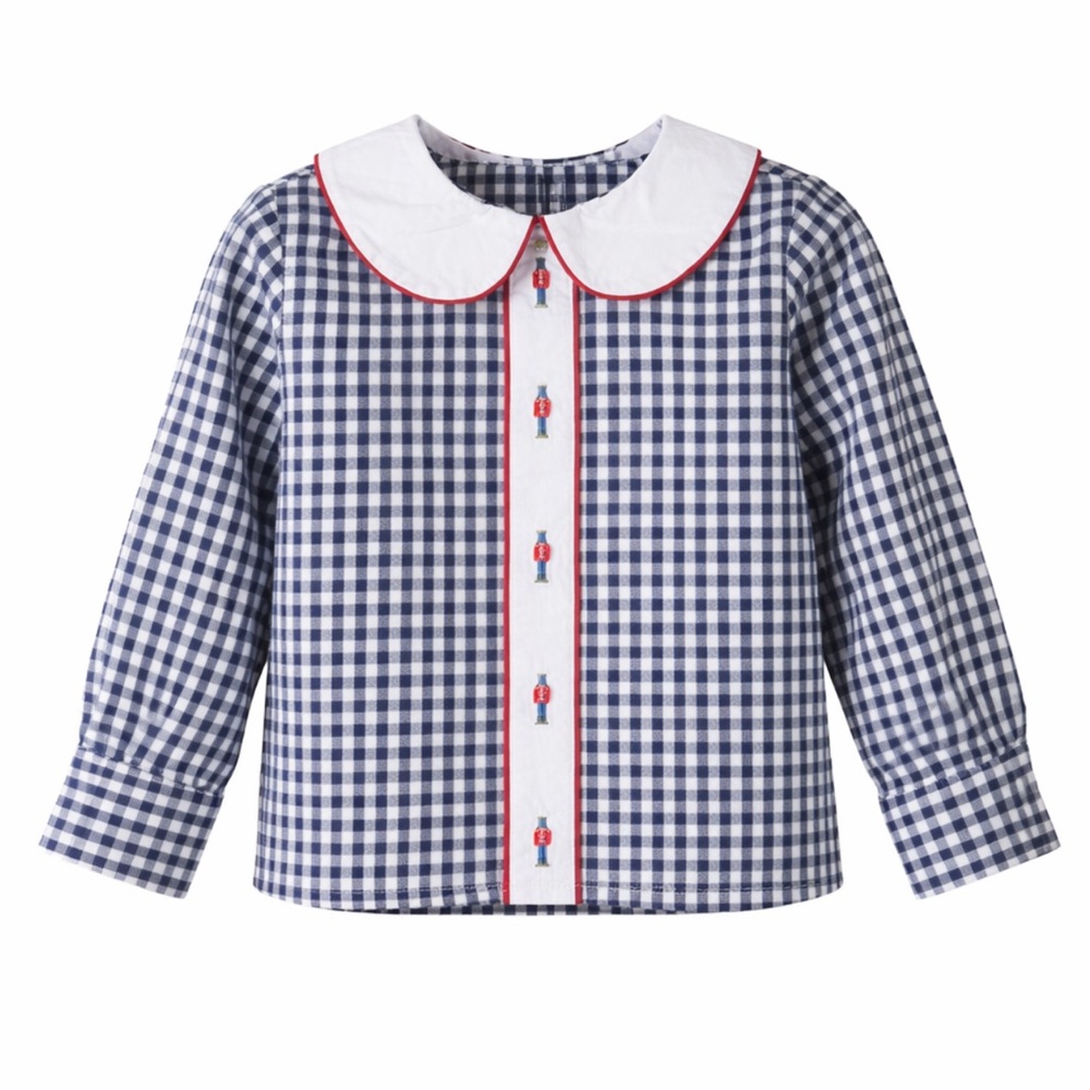 NWT Edgehill Collection Long Sleeve Embroidered Bottom Front Plaid Shirt Top 2T